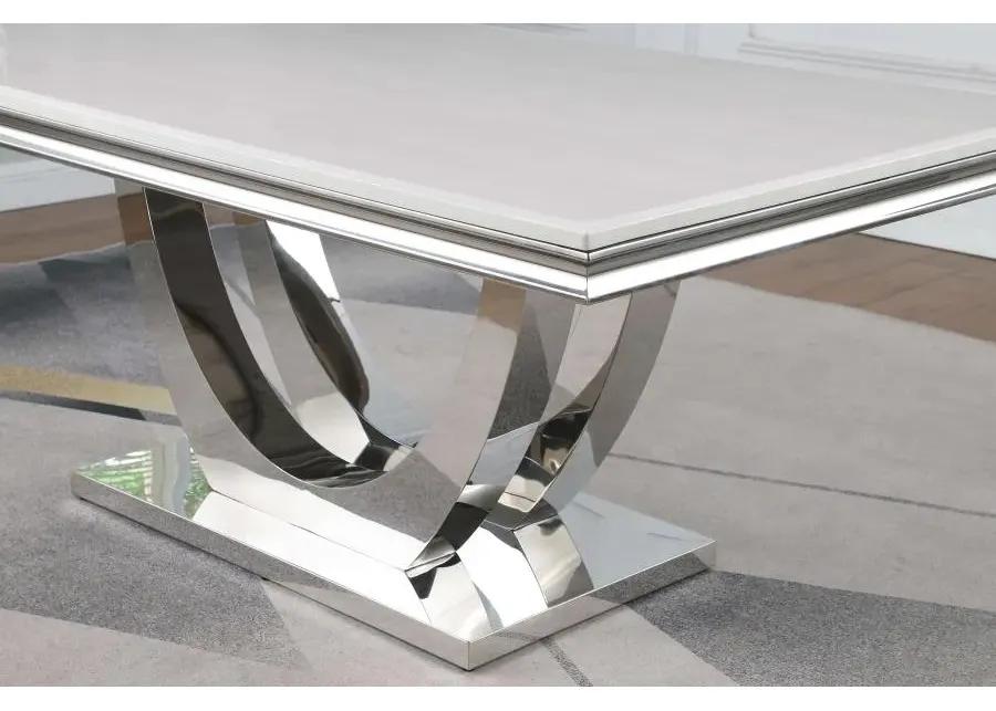 Kerwin Rectangle Faux Marble Top Dining Table White and Chrome