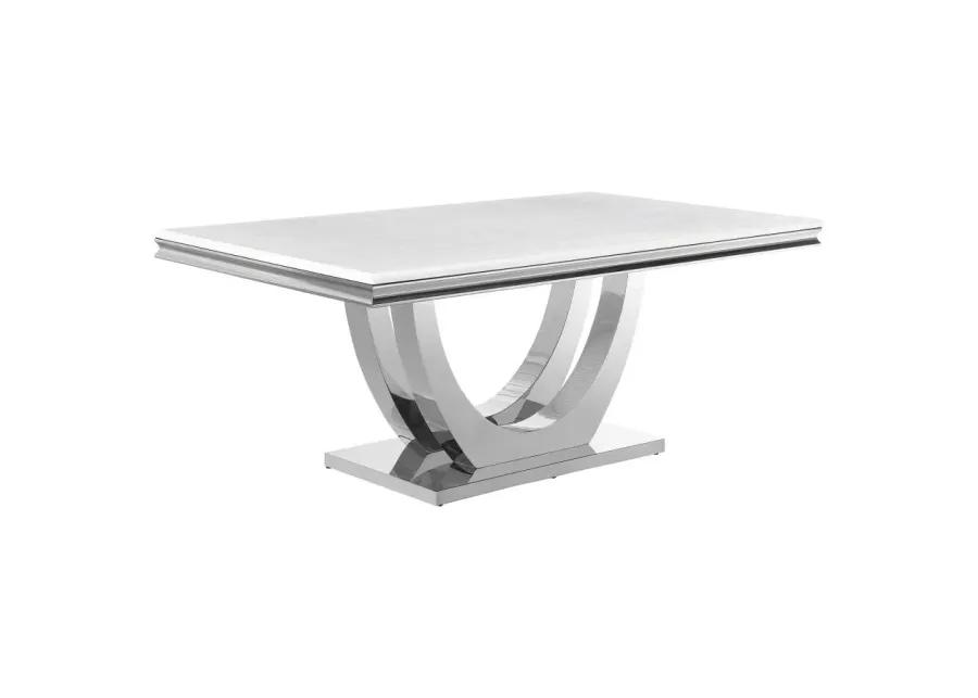 Kerwin Rectangle Faux Marble Top Dining Table White and Chrome