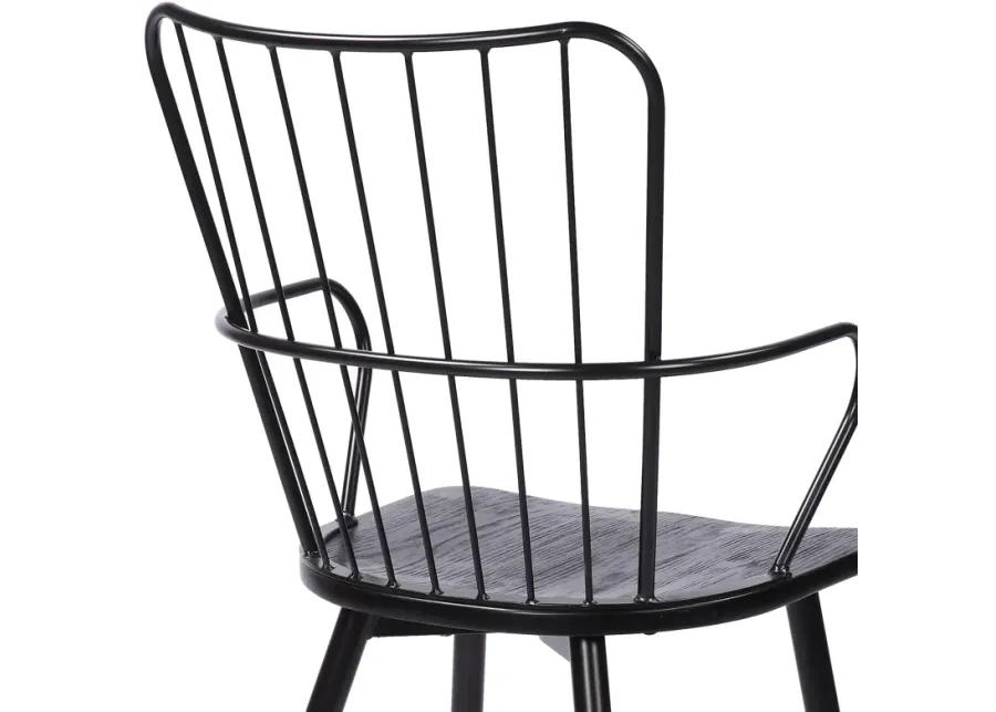 Parisa High Back Steel Framed Side Chair in Black Powder Coated Finish and Black Brushed Wood