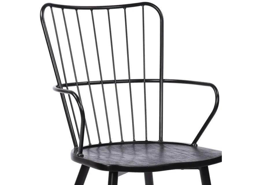 Parisa High Back Steel Framed Side Chair in Black Powder Coated Finish and Black Brushed Wood