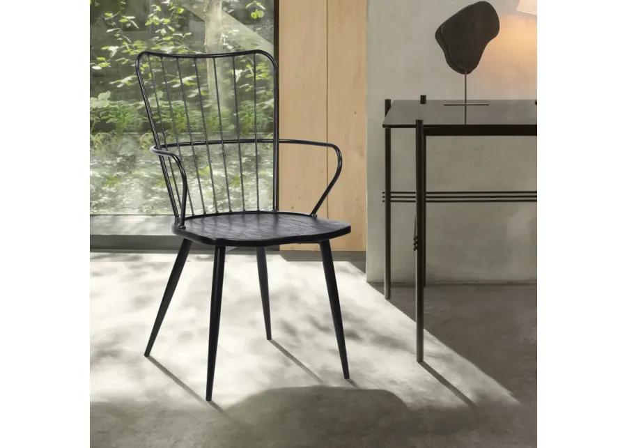 Parisa High Back Steel Framed Side Chair in Black Powder Coated Finish and Black Brushed Wood