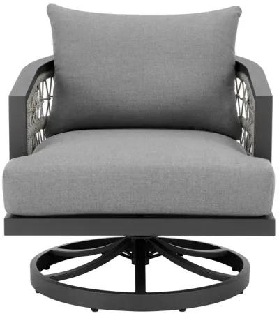 Zella Outdoor Patio Swivel Armchair in Aluminum with Light Gray Rope and Earl Gray Cushions