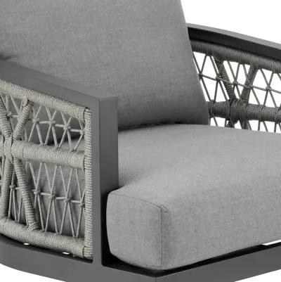 Zella Outdoor Patio Swivel Armchair in Aluminum with Light Gray Rope and Earl Gray Cushions