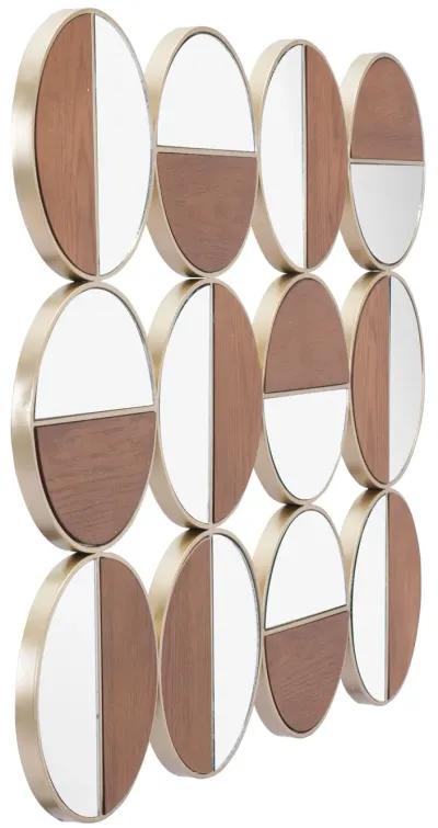 Cycle Round Mirror Gold & Walnut