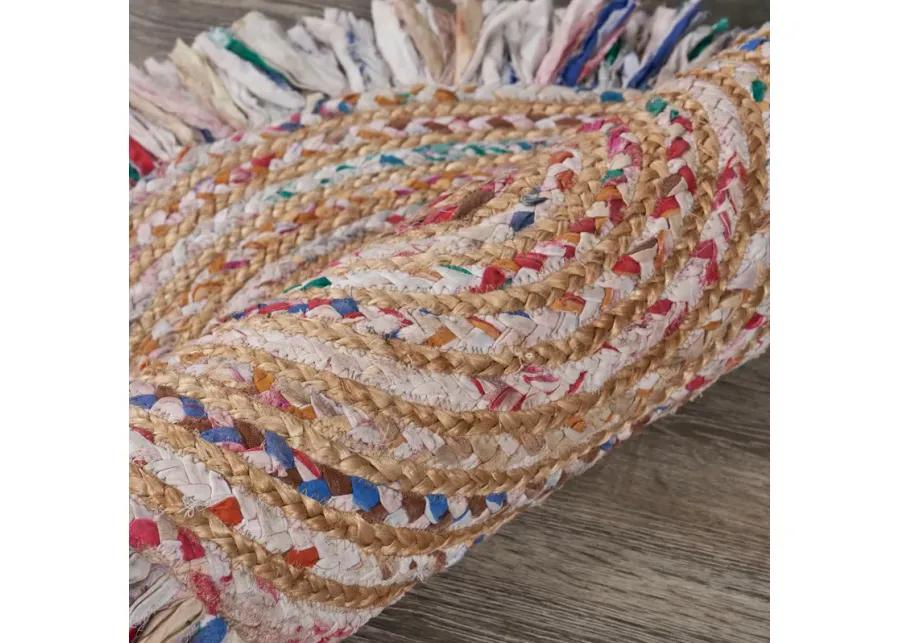 Nature Pastel Multicolor Braided Chindi Cotton Blend Indoor Round Area Rug 3'6"