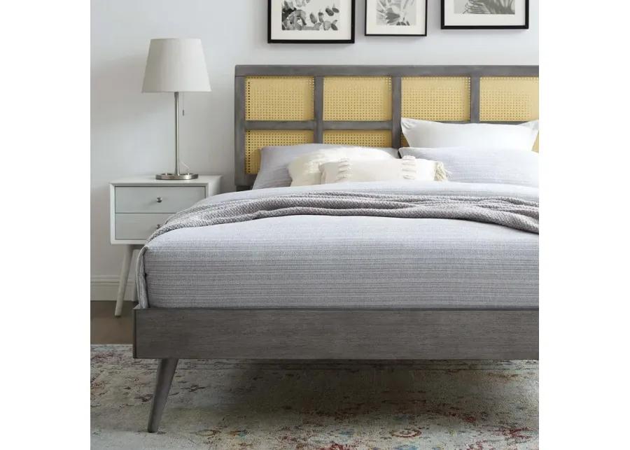 Sidney Cane and Wood Full Platform Bed With Splayed Legs