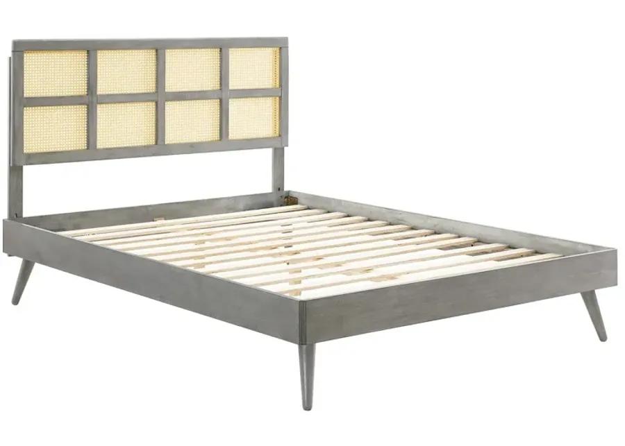 Sidney Cane and Wood Full Platform Bed With Splayed Legs