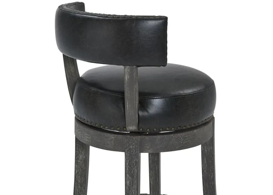 Corbin 26" Counter Height Swivel Onyx Faux Leather and American Grey Wood Bar Stool