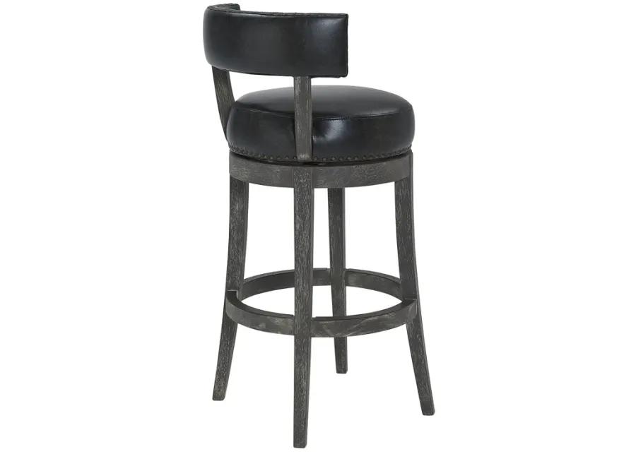 Corbin 26" Counter Height Swivel Onyx Faux Leather and American Grey Wood Bar Stool