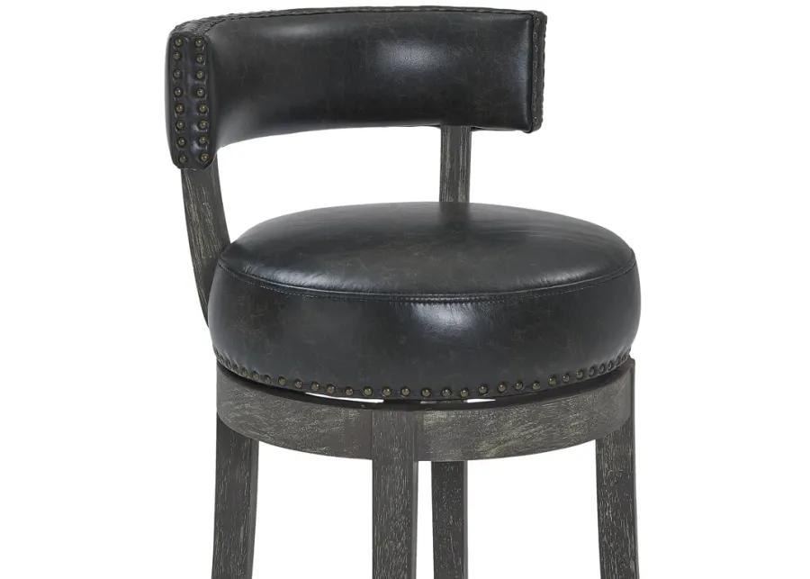 Corbin 26" Counter Height Swivel Onyx Faux Leather and American Grey Wood Bar Stool