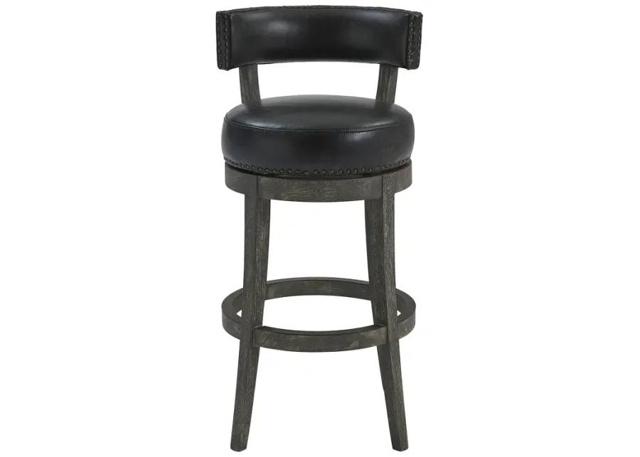 Corbin 26" Counter Height Swivel Onyx Faux Leather and American Grey Wood Bar Stool