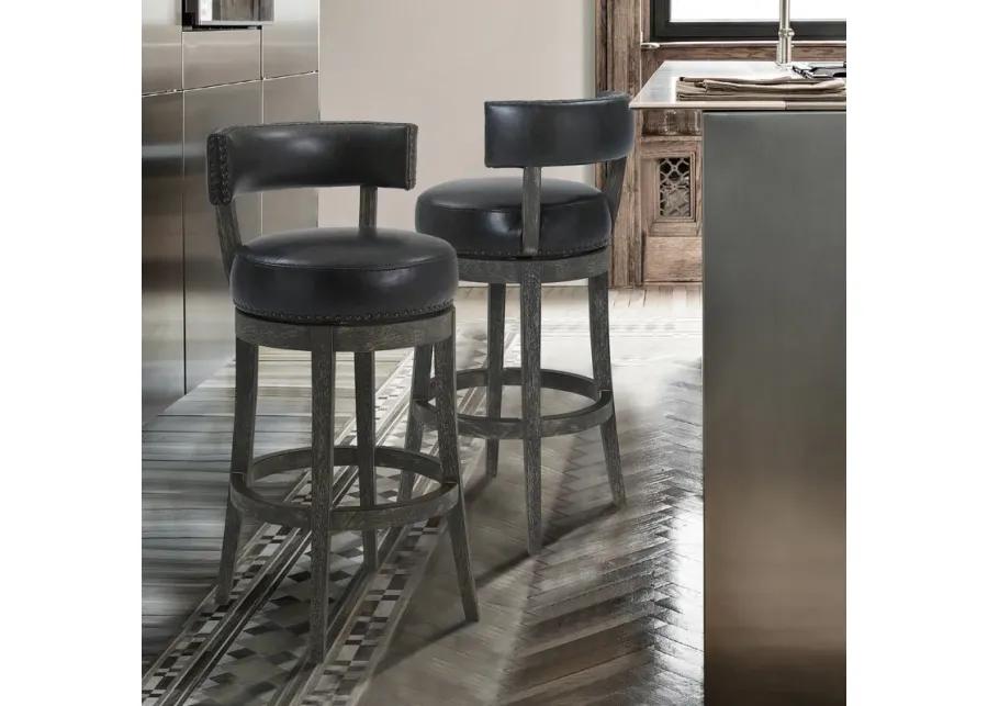 Corbin 26" Counter Height Swivel Onyx Faux Leather and American Grey Wood Bar Stool