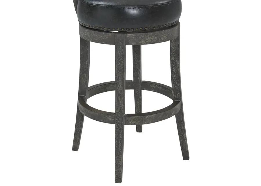 Corbin 26" Counter Height Swivel Onyx Faux Leather and American Grey Wood Bar Stool