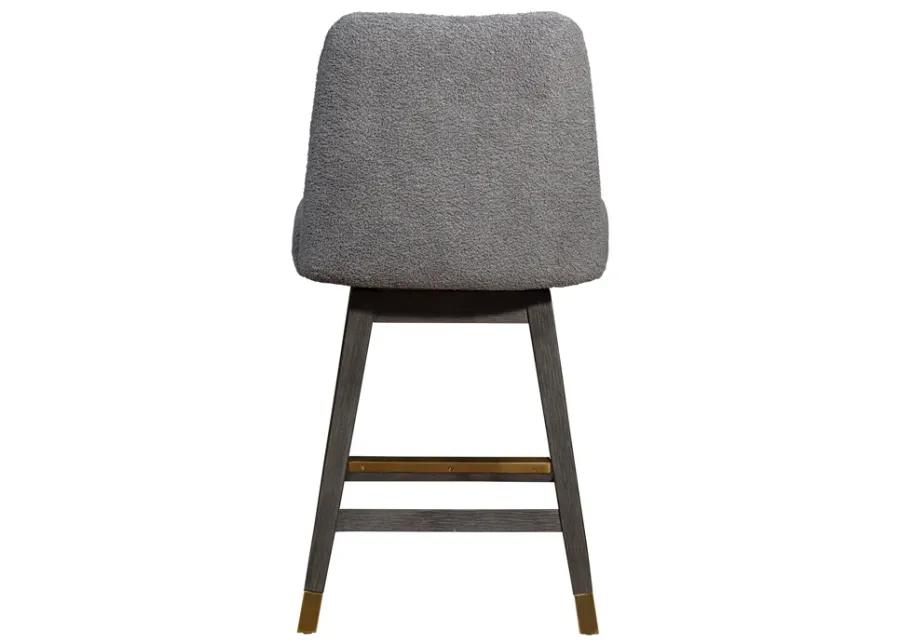 Amalie Swivel Counter Stool in Gray Oak Wood Finish with Gray Boucle Fabric