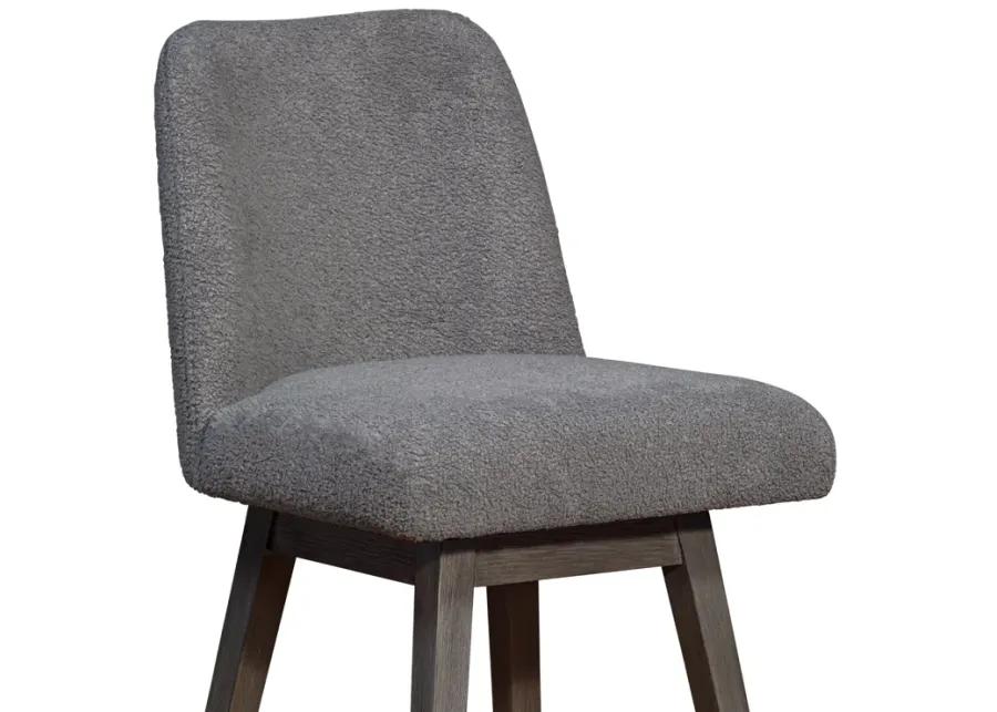 Amalie Swivel Counter Stool in Gray Oak Wood Finish with Gray Boucle Fabric