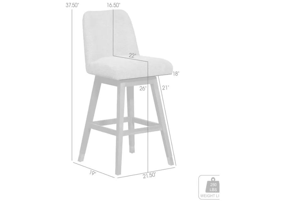 Amalie Swivel Counter Stool in Gray Oak Wood Finish with Gray Boucle Fabric