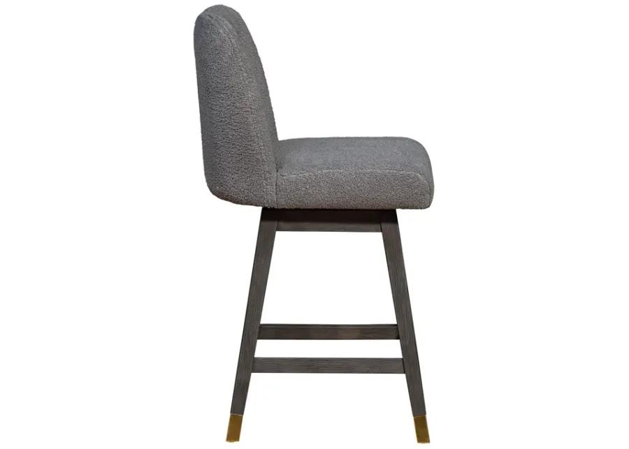 Amalie Swivel Counter Stool in Gray Oak Wood Finish with Gray Boucle Fabric