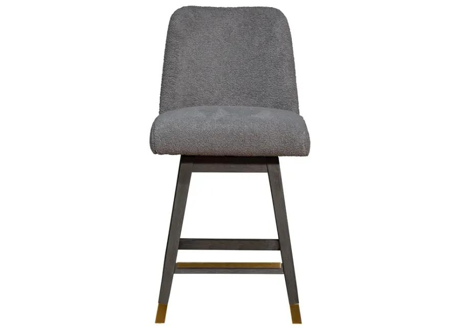 Amalie Swivel Counter Stool in Gray Oak Wood Finish with Gray Boucle Fabric