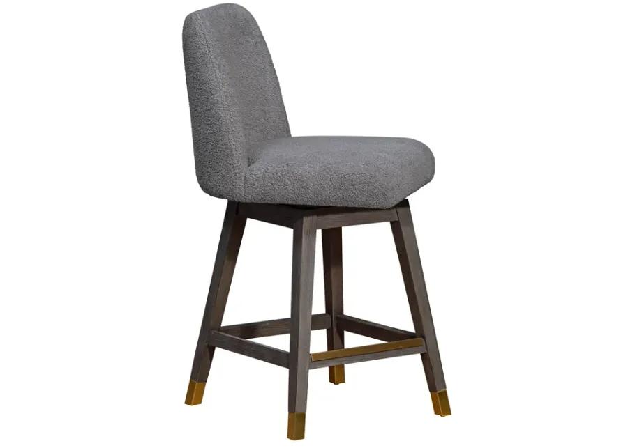 Amalie Swivel Counter Stool in Gray Oak Wood Finish with Gray Boucle Fabric