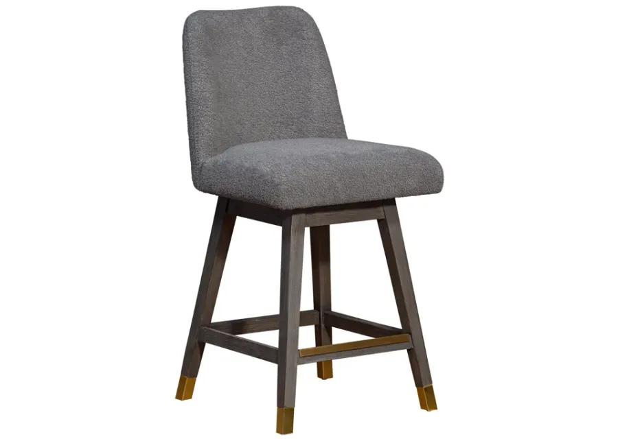 Amalie Swivel Counter Stool in Gray Oak Wood Finish with Gray Boucle Fabric