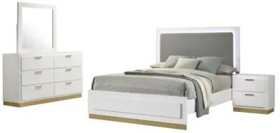 Caraway 4-piece Queen Bedroom Set with LED Headboard White and Grey