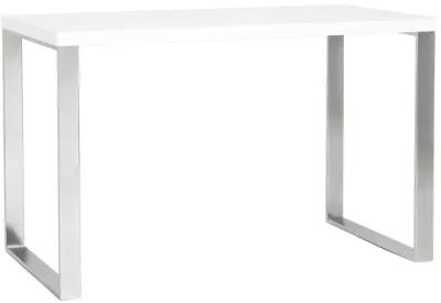 Dillon Desk in White with Polished Stainless Steel Base