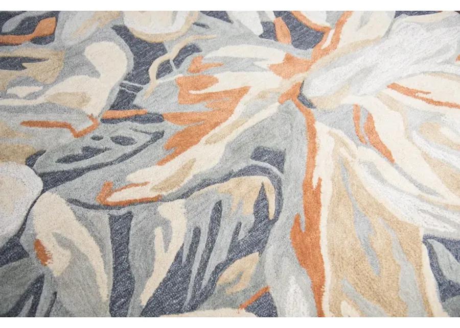 Mod Beige/Gray Abstract Floral Wool/Tencel 2'6" x 8' Runner Rug