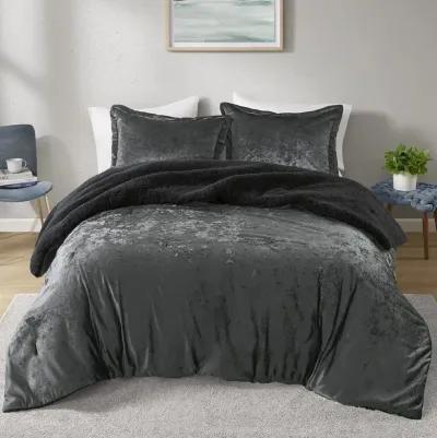 Crushed Velvet Sherpa Reversible Comforter Set