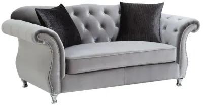 Frostine Button Tufted Loveseat Silver