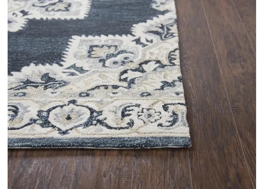 Resonant Dk.Blue/Natural Central Medallion Wool 2'6" x 8' Runner Rug