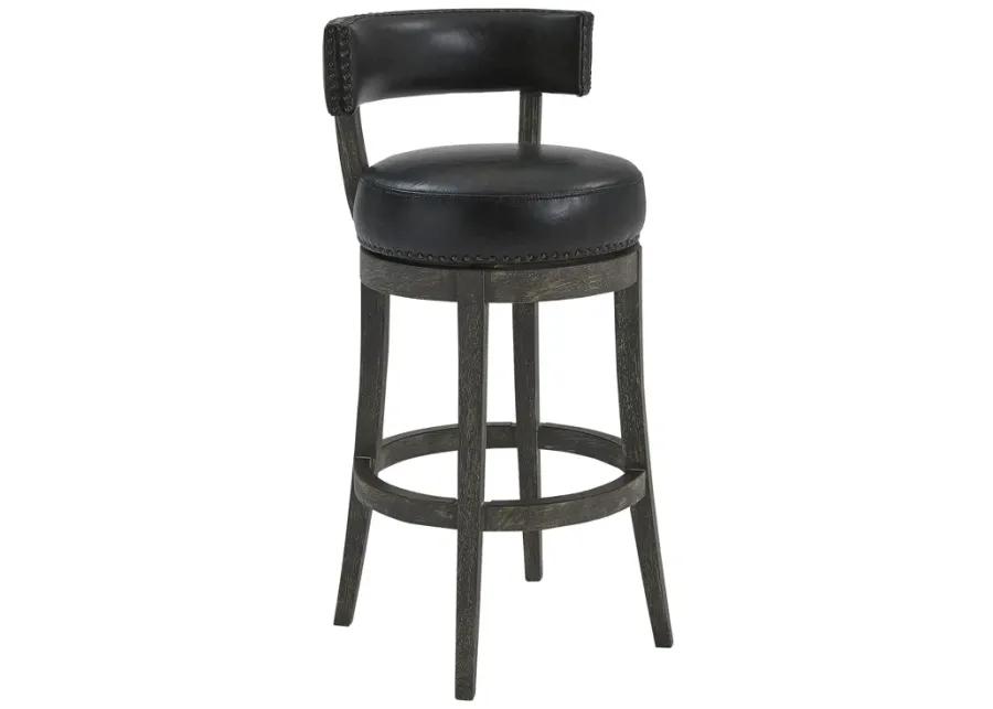 Corbin 30" Bar Height Swivel Onyx Faux Leather and American Grey Wood Bar Stool