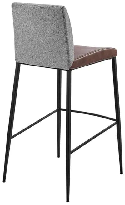 Rasmus-B Bar Stool with Light Brown Leatherette and Gray Fabric with Matte Black Legs - Set of 2