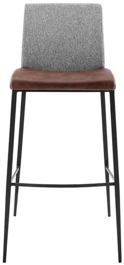 Rasmus-B Bar Stool with Light Brown Leatherette and Gray Fabric with Matte Black Legs - Set of 2