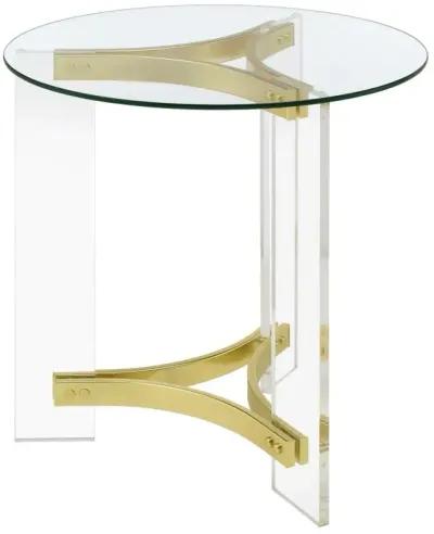 Janessa Round Glass Top End Table With Acrylic Legs Clear and Matte Brass