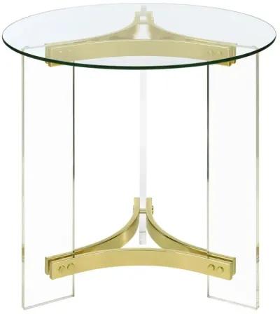 Janessa Round Glass Top End Table With Acrylic Legs Clear and Matte Brass