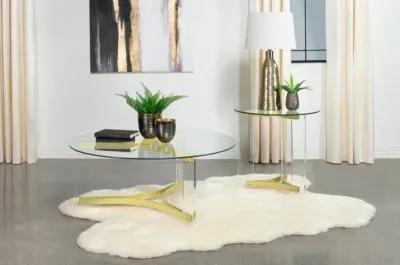 Janessa Round Glass Top End Table With Acrylic Legs Clear and Matte Brass