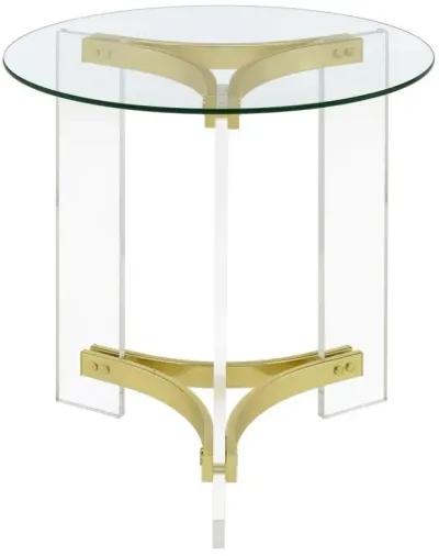 Janessa Round Glass Top End Table With Acrylic Legs Clear and Matte Brass