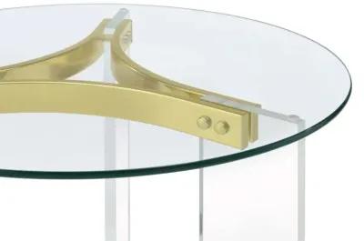 Janessa Round Glass Top End Table With Acrylic Legs Clear and Matte Brass