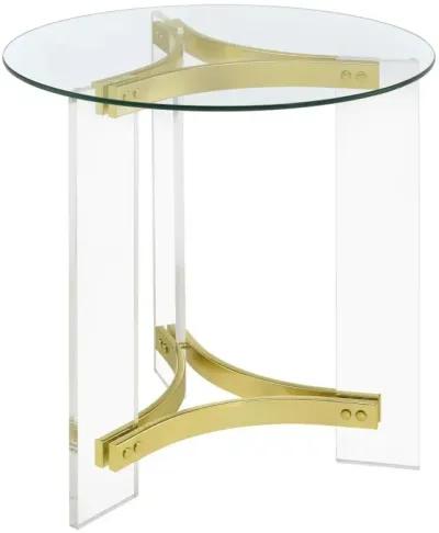 Janessa Round Glass Top End Table With Acrylic Legs Clear and Matte Brass