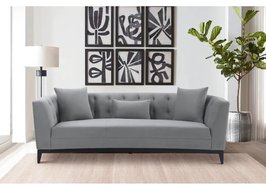 Melange Gray Velvet Sofa with Black Wood Base