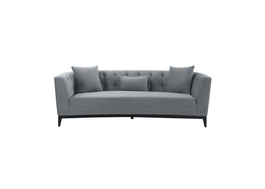 Melange Gray Velvet Sofa with Black Wood Base