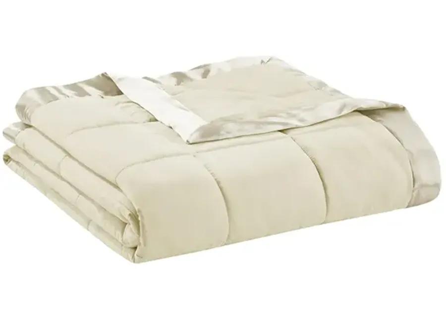 Madison Park Windom Cream Lightweight Down Alternative Blanket with Satin Trim