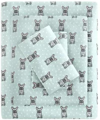 True North by Sleep Philosophy Cozy Flannel Aqua French Bulldog Printed Sheet Set