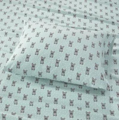 True North by Sleep Philosophy Cozy Flannel Aqua French Bulldog Printed Sheet Set