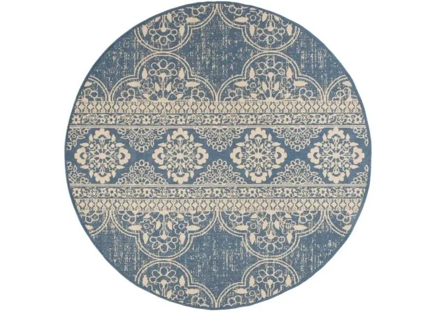 LINDEN 174 Collection LND174N-6R Cream / Blue 6'-7" X 6'-7" Round