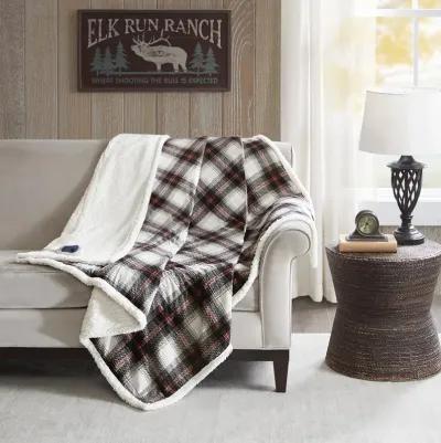 Woolrich Ridley Black Oversized Plaid Print Faux Mink to Berber Heated Throw