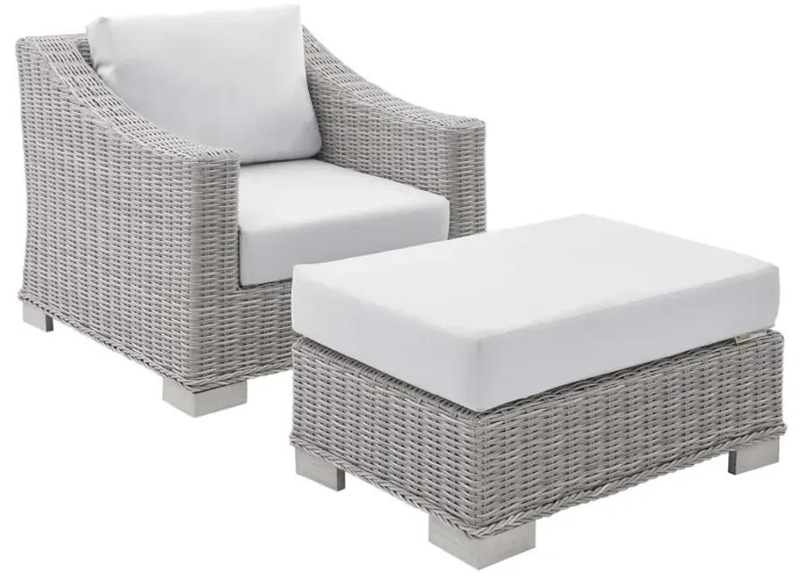 Conway Sunbrella® Outdoor Patio Wicker Rattan 2-Piece Armchair and Ottoman Set