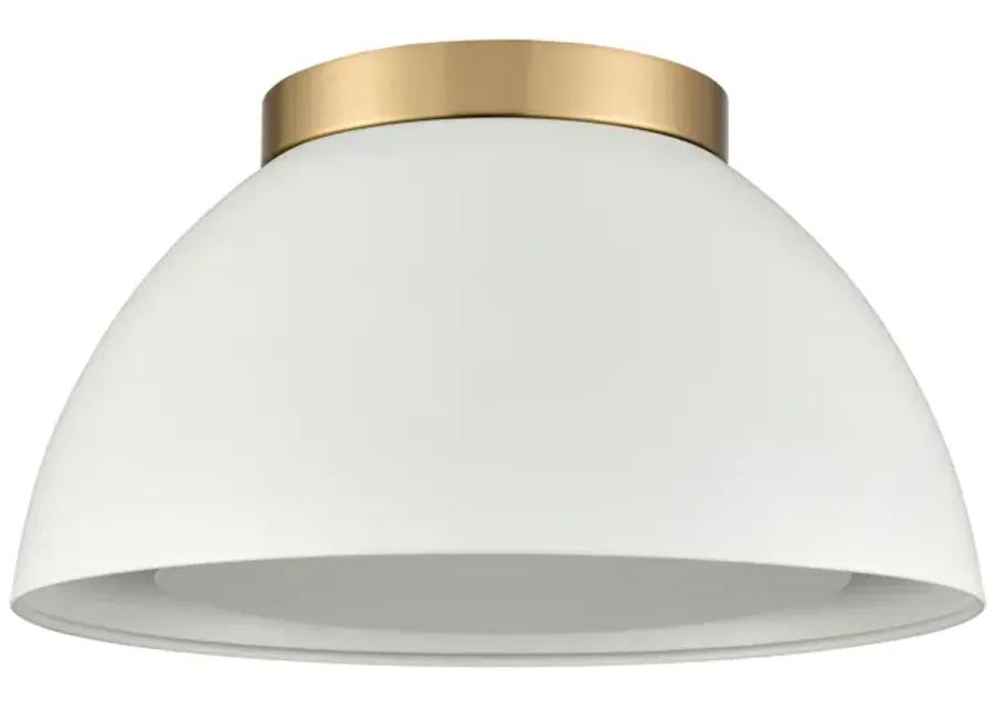 Pelham 10'' Wide 2-Light Flush Mount - Satin Brass with Matte White