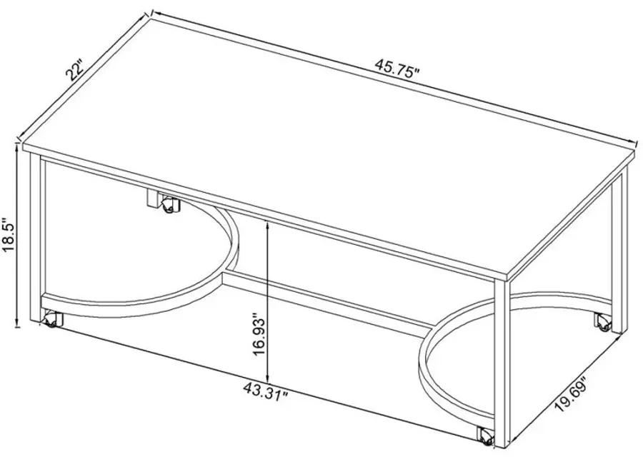 Leona Coffee Table with Casters White and Satin Nickel