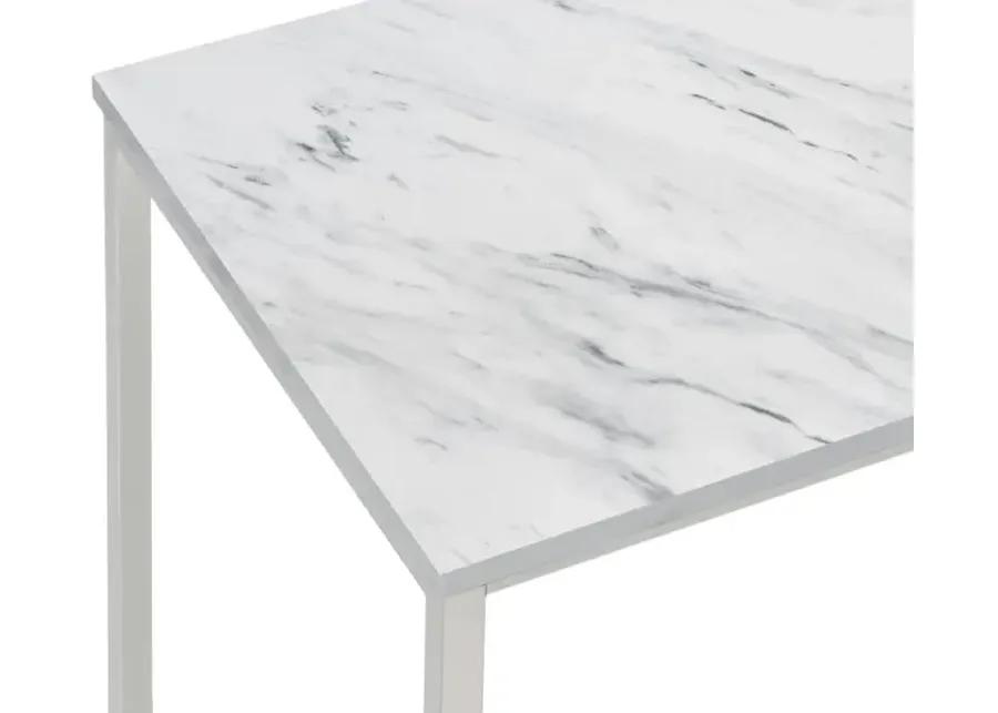 Leona Coffee Table with Casters White and Satin Nickel